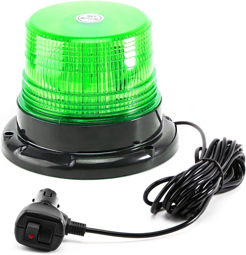 PKINGLAKE Green LED Beacon Lights 12-24V Warning Safety Flashing Emergency Roadside Strobe Mini Light Bar with Magnetic Base for Snow Plow Truck Construction Vehicles Forklift Tractor Golf Carts 1-Pcs - Image 1